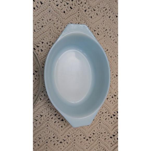 Pyrex Snowflake Turquoise Blue Oval Casserole Dish with Lid 043 1.5 QT Vintage - Picture 4 of 8